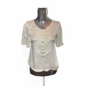 Cottagecore Puff Sleeve Button Front Blouse XS Ivory Top Piece Romantic Coquette